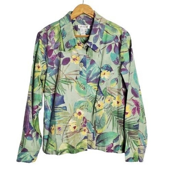 Vintage 90's Coldwater Creek Green Purple Floral Double Button Blazer Medium - Picture 1 of 9